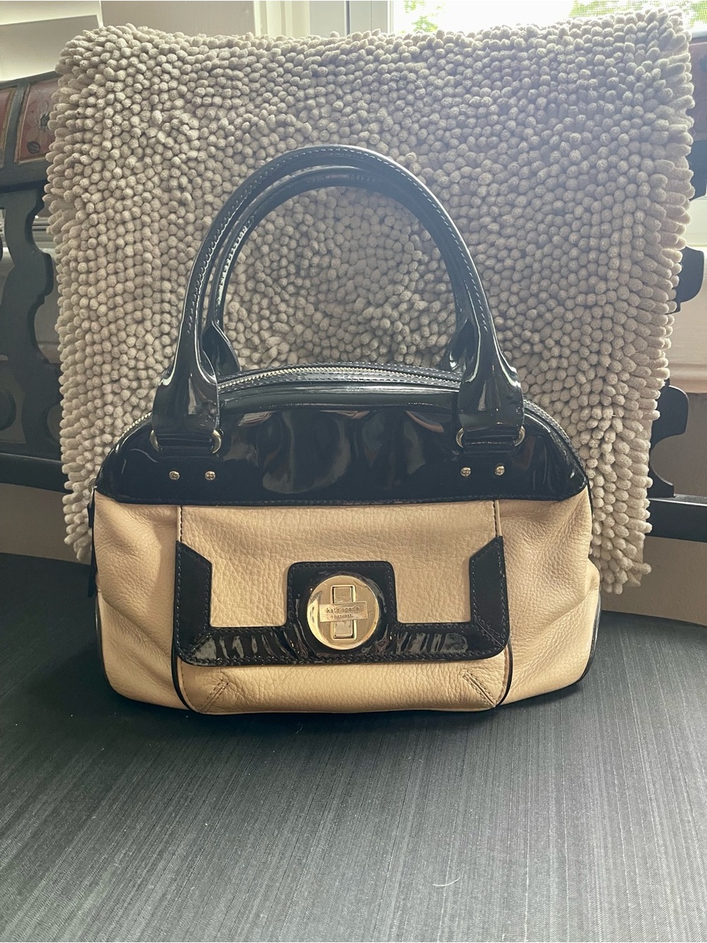 kate spade Beige and Black Patent Leather Satchel